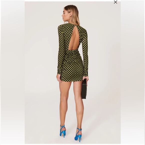 Le Superbe Elastica Black Yellow Neon Polka Jersey Mini Dress Cut Out Back XS - Picture 14 of 14